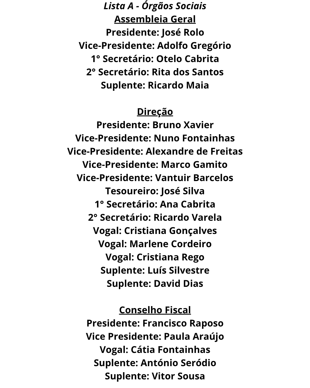 Presidente Jose Carlos Martins Rolo Sócio N° 114 ( 8 Ano ) Vice Presidente Adolfo Miguel Gregorio Sócio N° 59 1° Secretário Otelo Guerreiro Cabrita Sócio Nº132 2 Secretário Rita Martins dos Santos.png